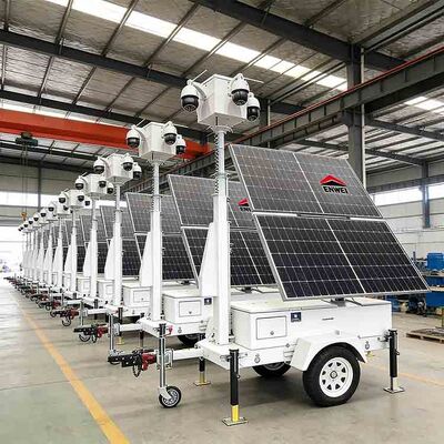 Xe kéo camera năng lượng mặt trời tầm nhìn rộng CCTV, Tấm pin năng lượng mặt trời có thể gập lại, Xe kéo an ninh cho Triển lãm Kinh doanh Giám sát