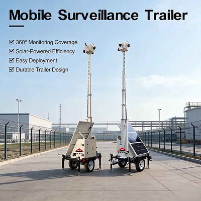 Xe kéo camera năng lượng mặt trời di động có cột 6m tấm pin 300W cho an ninh ngoài trời